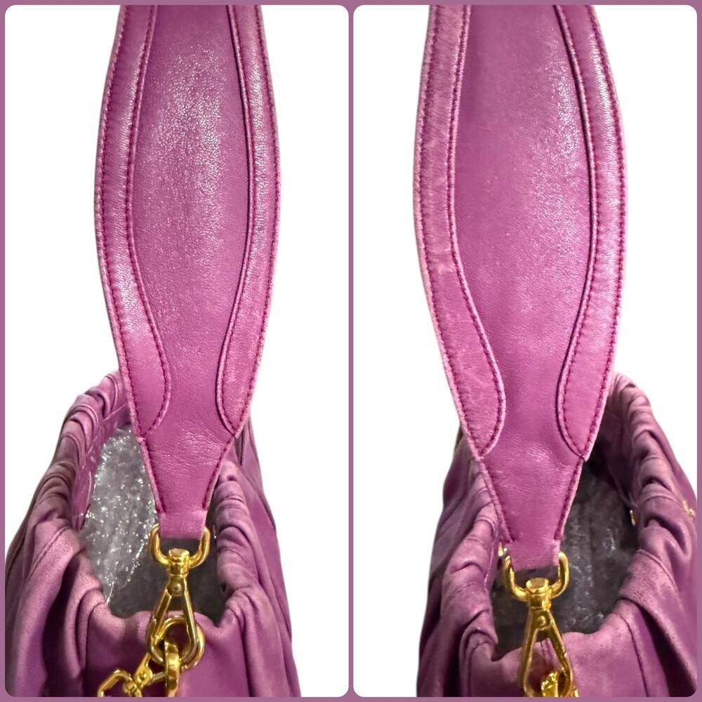 Prada‎ Purple Leather Pleated Shoulder Bag Gold Hardware Slouchy Hobo Purse Luxe - Picture 15 of 16